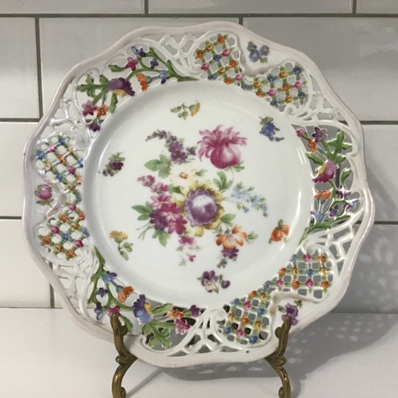 Vintage Schumann Bavaria With Flowers Pattern Reticulated Plate - Picture 2 of 7